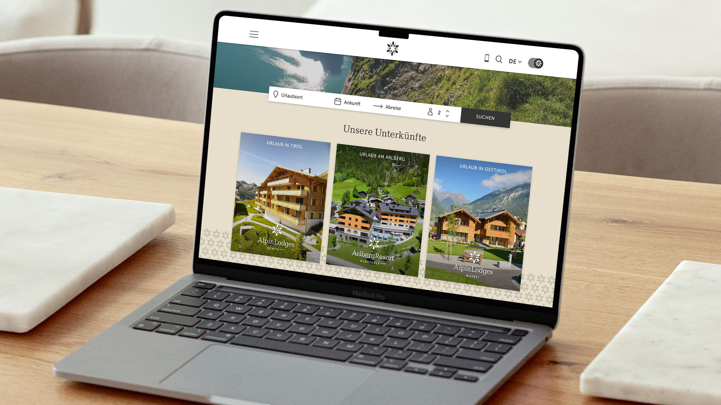 Alpinlodges Website Buchung